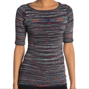 Vertigo Space Dye Elbow Length Sleeve Top